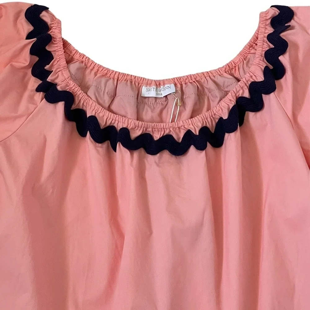 Smith & Quinn Top Womens Small Pink Navy Ric Rac Off Shoulder New Cotton Blouse - Picture 10 of 13